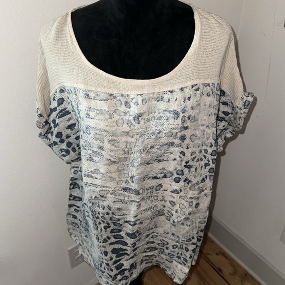 Lungo L’arno Made in Italy 100% Linen blue animal print over natural tan top 1X - Picture 1 of 9